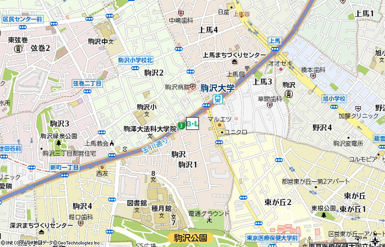 駒沢コンタクト付近の地図